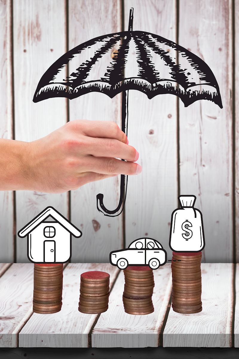 hand with drawn umbrella coins