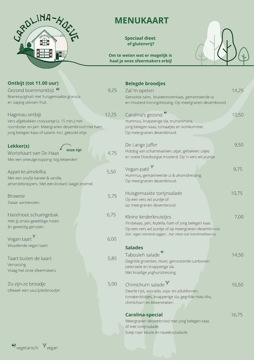 menukaart Carolinahoeve