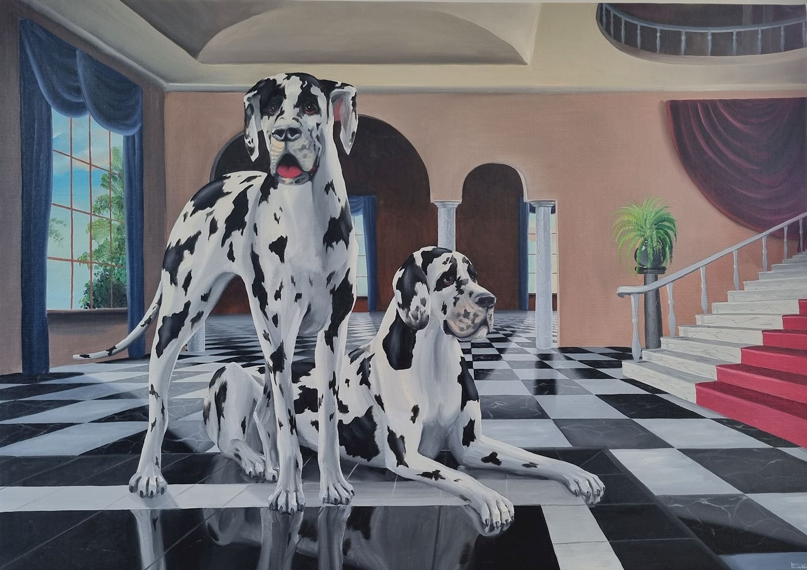 koninklijk deense dog hondenras schilderij groot kunst uit de kast zolder