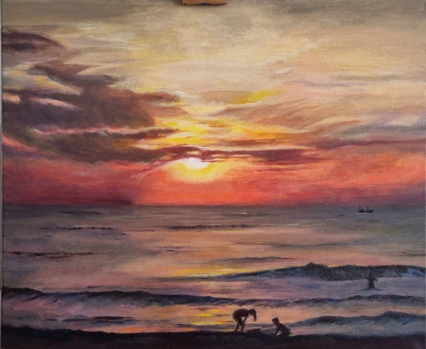 A kunst uit de kast Noordwijkse noordwijk zonsondergang noordzee strand schilderij nicole van der linden 2