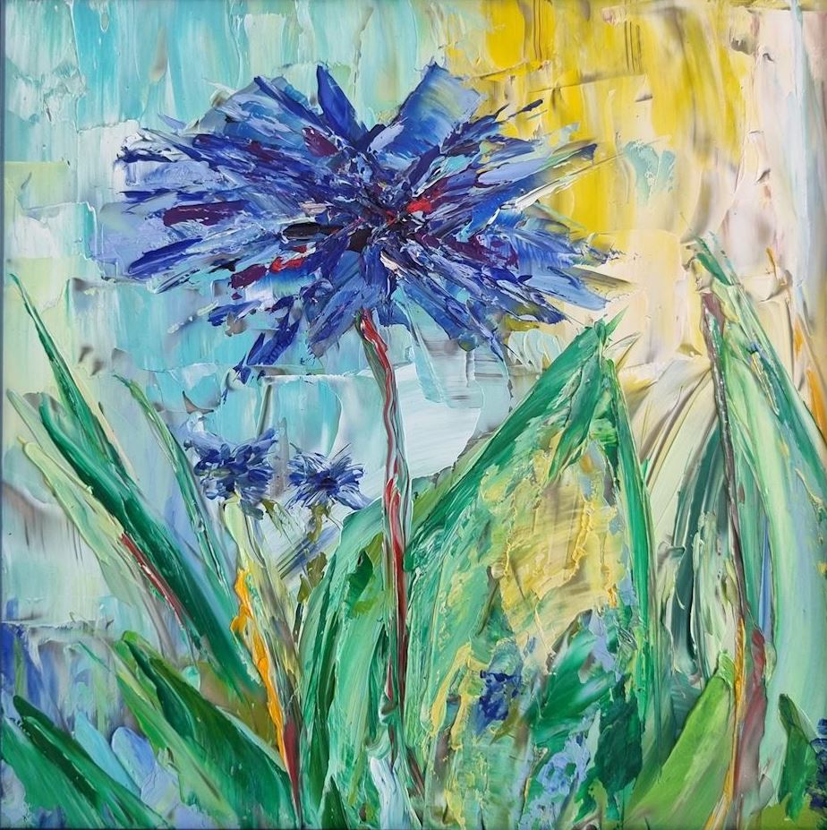 korenbloem paletmes schilderij wilde bloemen onkruid kunst uit de kast noordwijk nicole van der linden olieverf