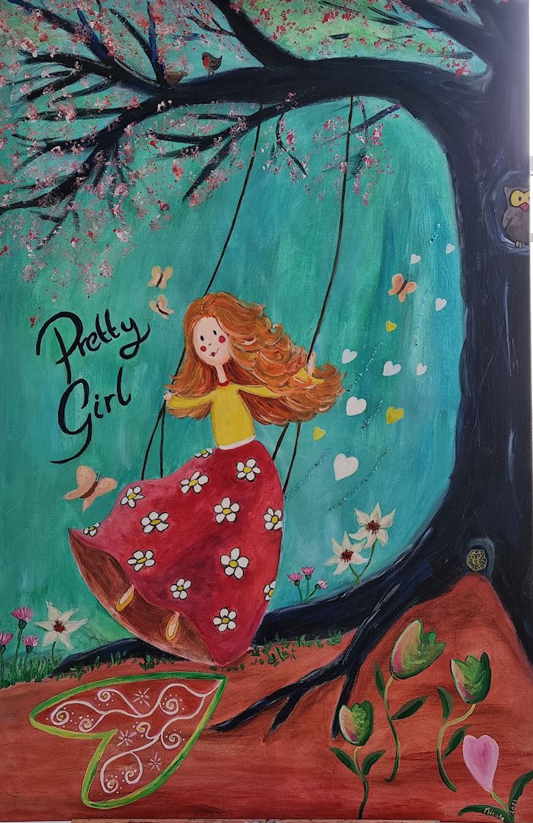 z kunst uit de kast kinderkamer Pretty Girl kinderschilderij kind meisje schommel noordwijk bollenstreeknicole van der linden