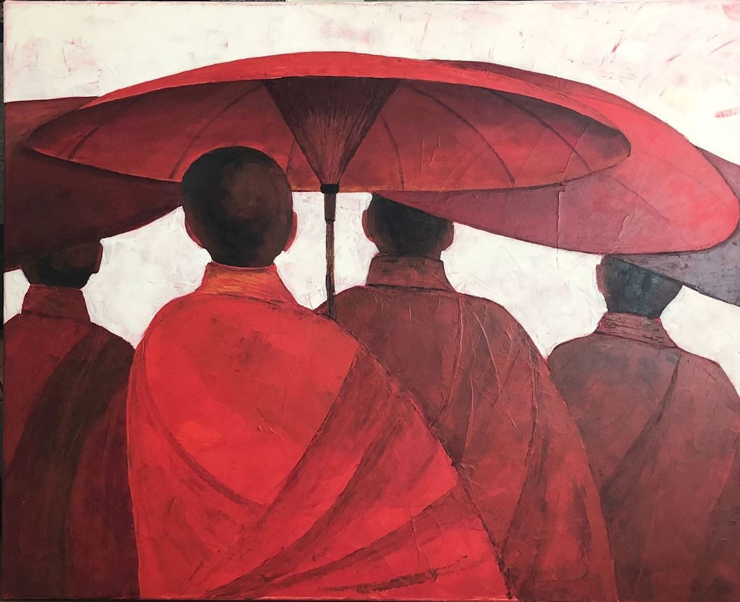 monks monniken buddhisme japan nepal china rood schilderij willy haalebos kunst uit de kast