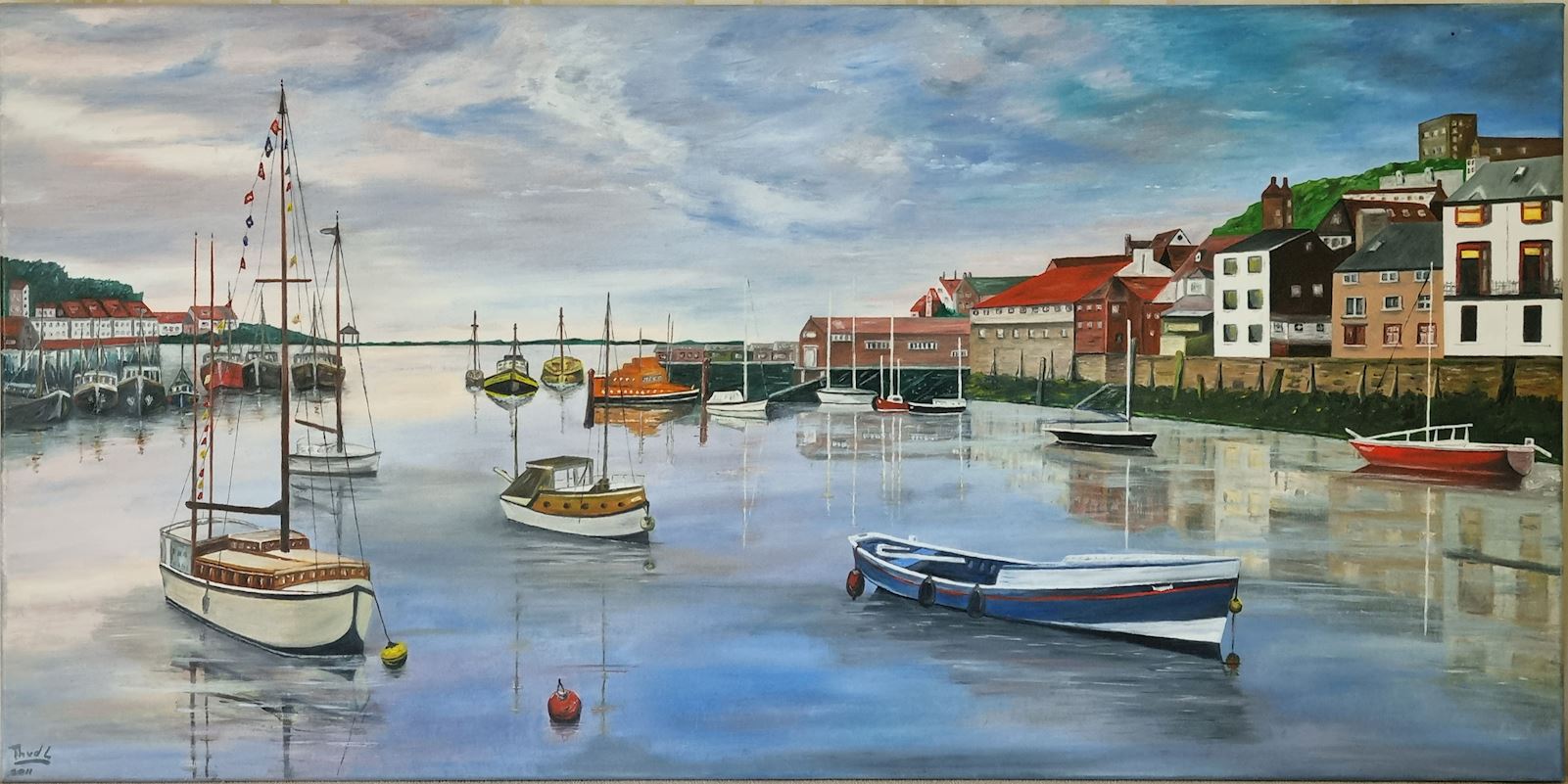 just another day in Withby Theo van der linden great britain engeland haven dorpje schip schepen boot bootje kade schilderij noordwijk kunst uit de kast