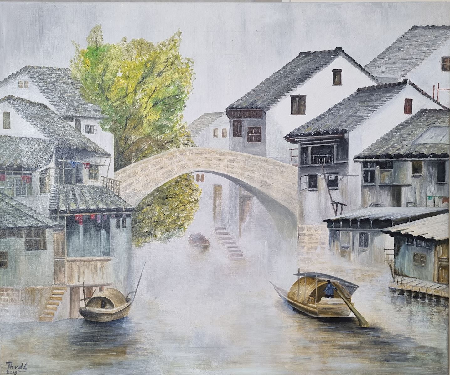 misty Japan Theo van der linden mistig dorpje azie schilderij kunst uit de kast
