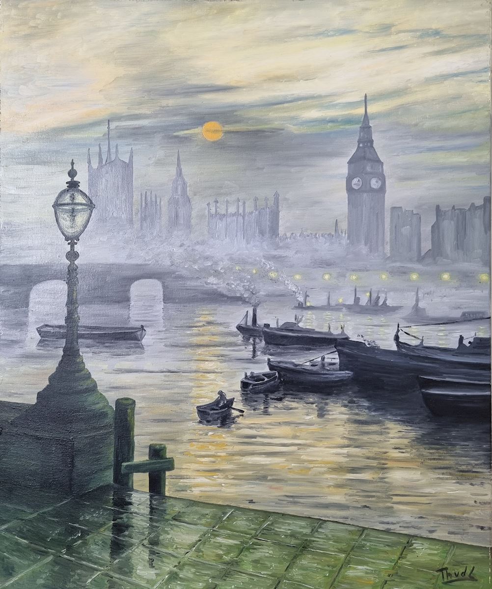misty London Theo van der linden mistig great britain big ben thames queen elizabeth schilderij kunst uit de kast