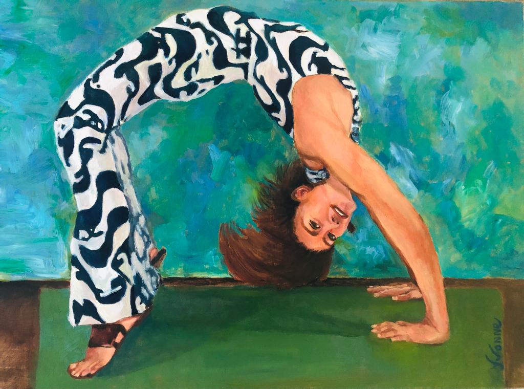 Be flexible yoga houding bruggetje vrolijk figuratief yvonne dobbe kunst uit de kast