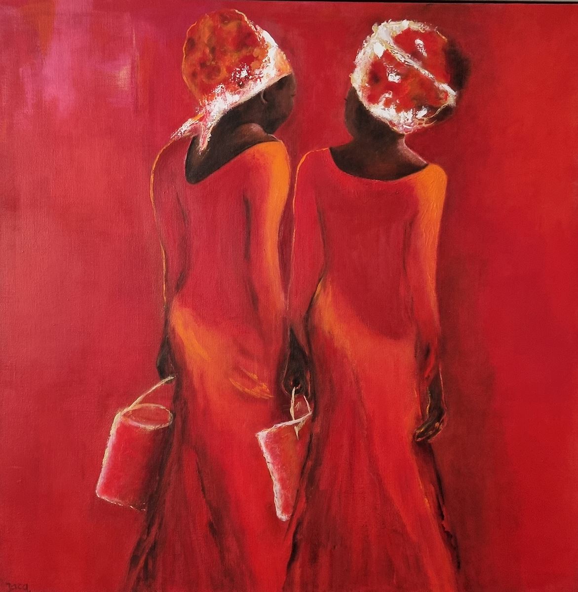 Ladies in red 1 jacqueline nederstigt afrika rood schilderij figuratief kunst uit de kast