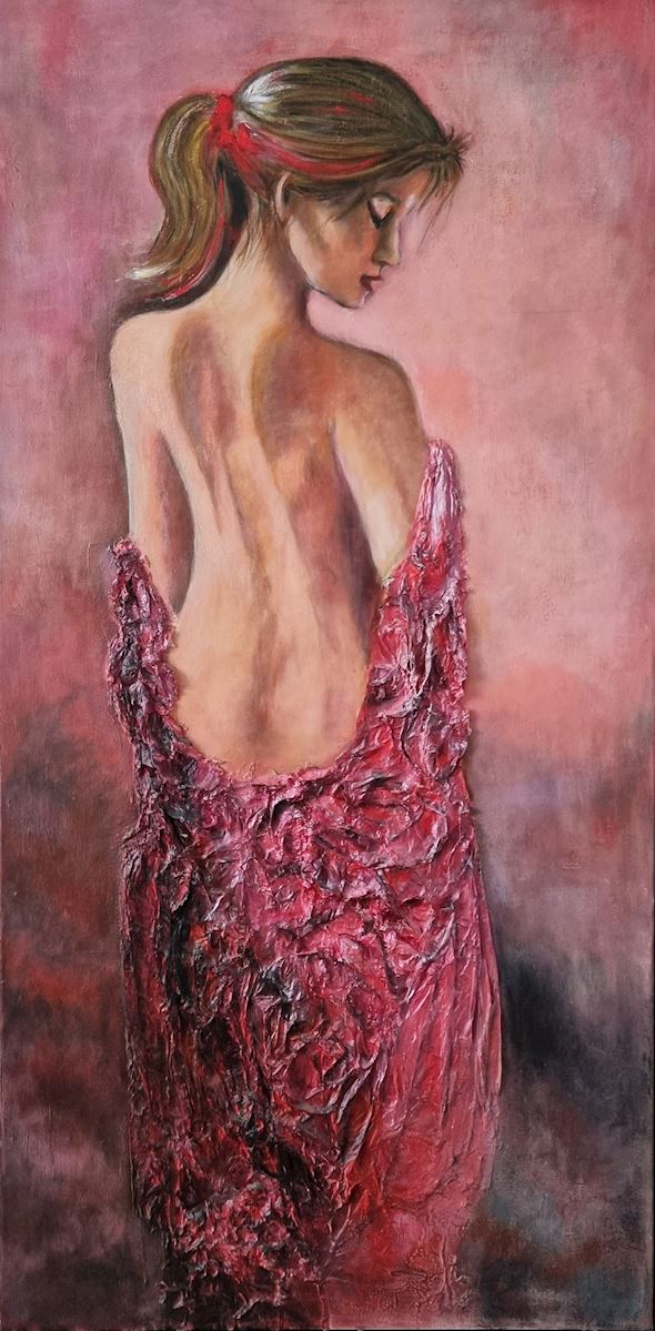 Lady in pink jacqueline nederstigt figuratief roze vrouw bloot kunst uit de kast 