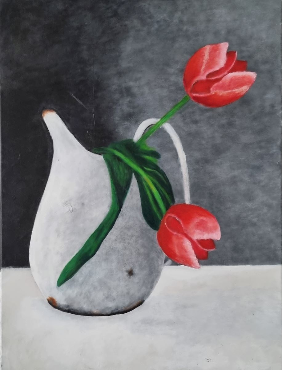 Tulp in vaas jacqueline nederstigt stilleven rood kunst uit de kast