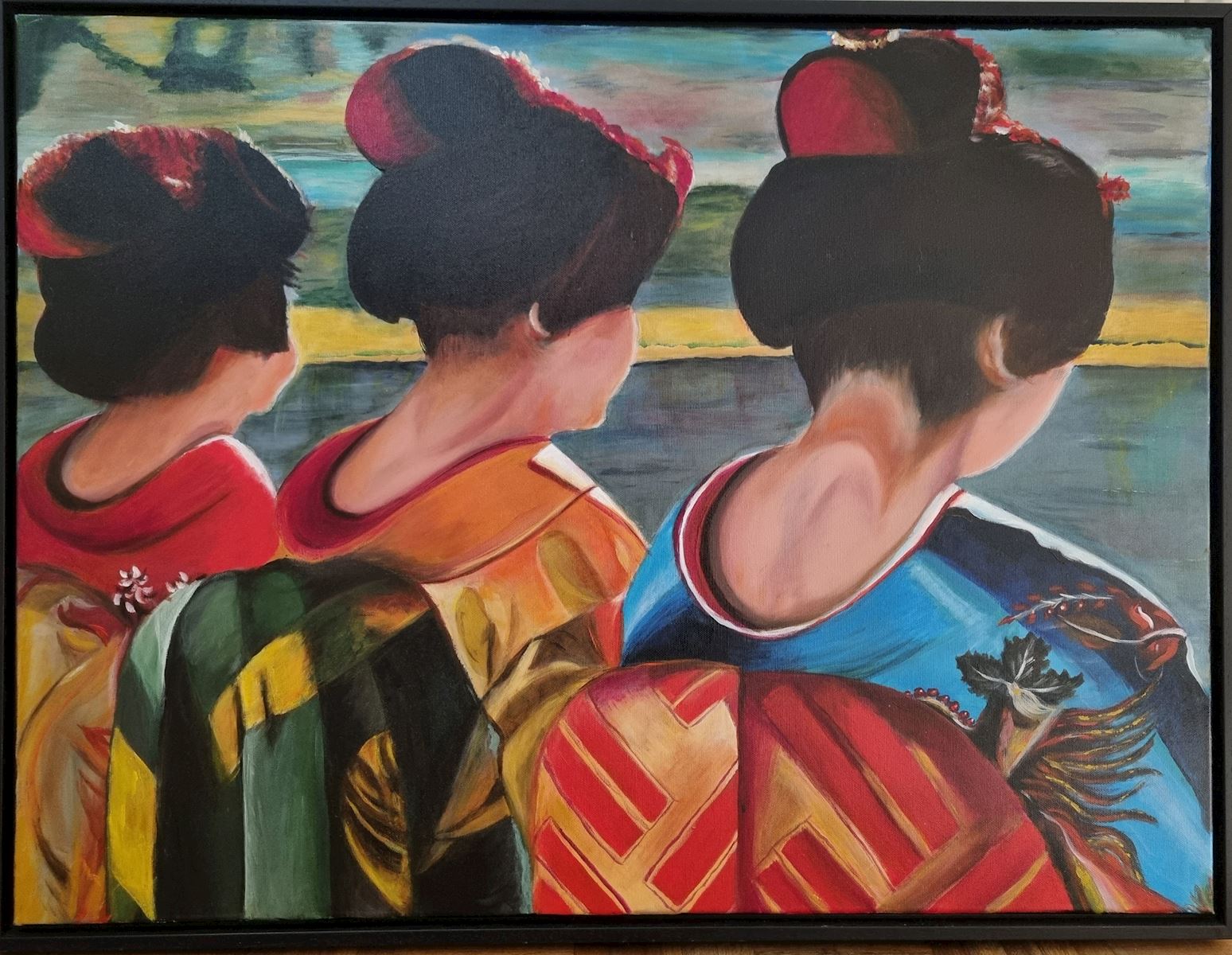 nederigheid drie chinese dames china kimono kleur schilderij kunstwerk tineke steinmetz kunst uit de kast