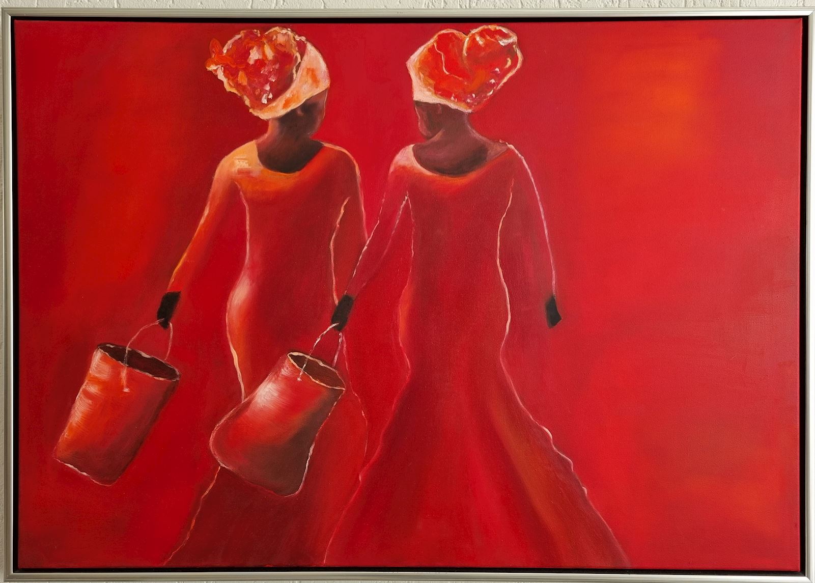 rood zwierende dames negerinnen winkelen schilderij kunstwerk tineke steinmetz kunst uit de kast