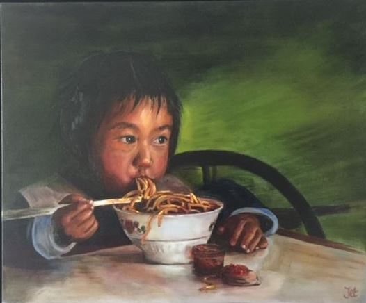 pittig chinees jongetje eskimo japan china eten noedels jet van der star kunst uit de kast